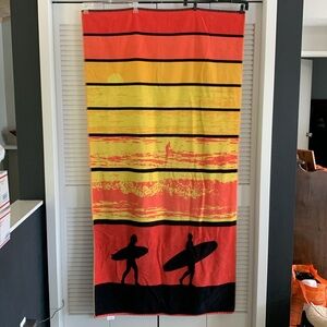 Resort Living Surfer Sunset Beach Towel Red Orange Yellow Black Extra Large 3x6’